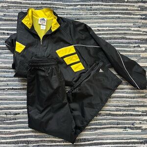 Vintage Adidas Tracksuit Set Windbreaker Jacket Pants Black And Yellow